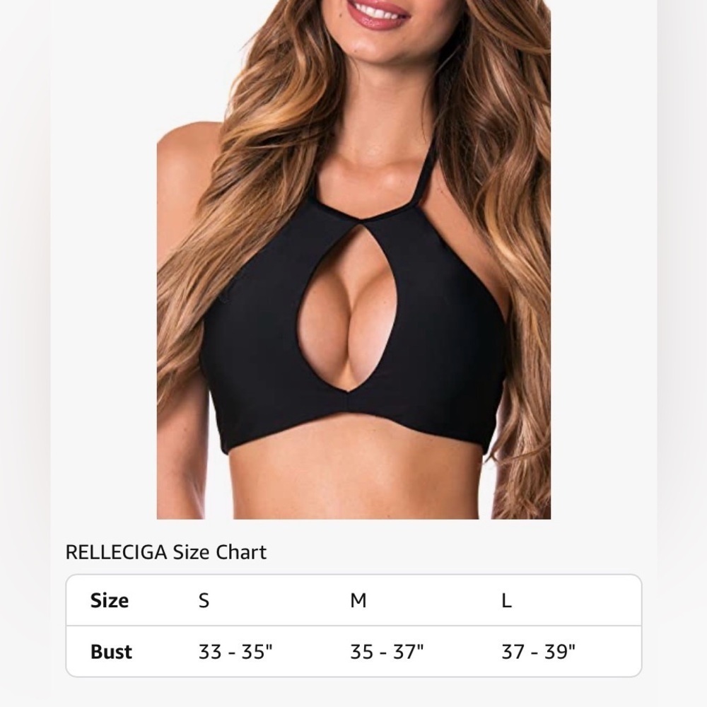 RELLECIGA Women's Black Keyhole Cutout High Neck Halter Bikini Top Size L Beach - Picture 6 of 12